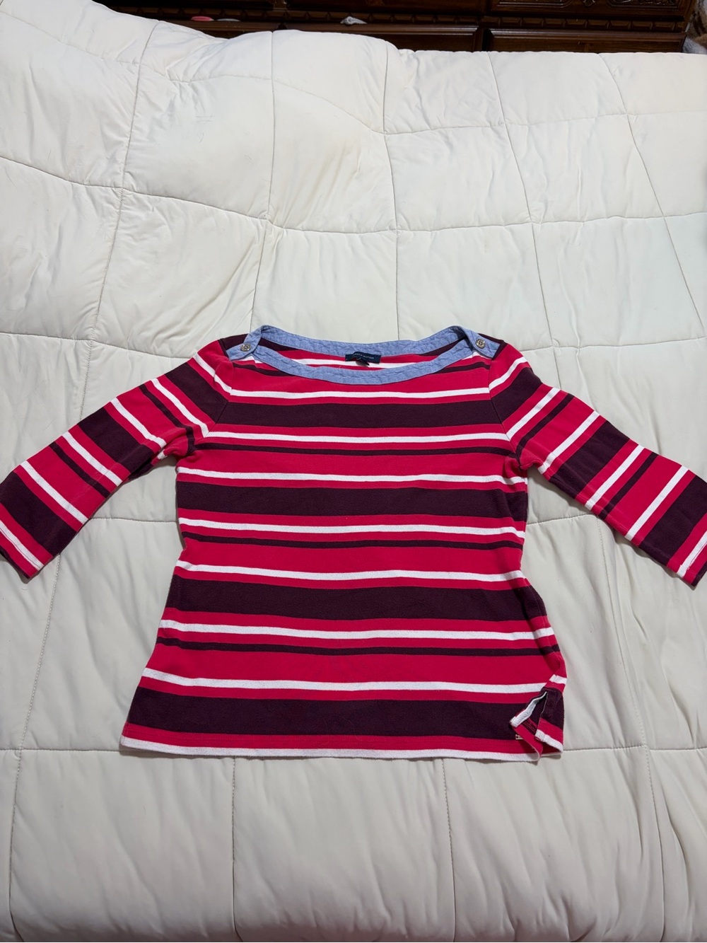 Tommy Hilfiger Striped Long-Sleeve Top in Pink, Burgundy & White